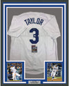 Framed Autographed/Signed Chris Taylor 35x39 Los Angeles LA White Baseball Jersey JSA COA
