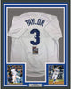 Framed Autographed/Signed Chris Taylor 35x39 Los Angeles LA White Baseball Jersey JSA COA