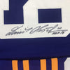 Framed Autographed/Signed Dominik Hasek HOF 14 35x39 Buffalo Alternate Blue Hockey Jersey JSA COA