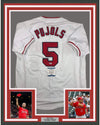 Framed Autographed/Signed Albert Pujols 35x39 Los Angeles White Baseball Jersey Beckett BAS COA