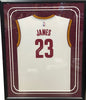 Framed Autographed/Signed LeBron James 35x39 Cleveland Cavaliers White Basketball Jersey PSA/DNA COA/LOA