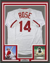Framed Autographed/Signed Pete Rose 35x39 Cincinnati White Baseball Jersey Athlete Hologram COA Holo