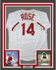 Framed Autographed/Signed Pete Rose 35x39 Cincinnati White Baseball Jersey Athlete Hologram COA Holo