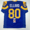 Autographed/Signed Henry Ellard Los Angeles LA Blue Football Jersey JSA COA by Hall of Fame Sports Memorabilia