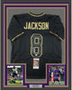 Framed Autographed/Signed Lamar Jackson 35x39 Baltimore Blackout Football Jersey JSA COA