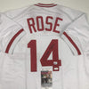 Autographed/Signed Pete Rose Cincinnati White Hit King Baseball Jersey JSA COA