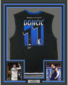 Framed Autographed/Signed Luka Doncic 35x39 Dallas Blue Practice Basketball Jersey Beckett BAS COA Holo Only