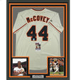 Framed Autographed/Signed Willie McCovey 35x39 San Francisco Cream Baseball Jersey JSA COA