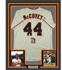 Framed Autographed/Signed Willie McCovey 35x39 San Francisco Cream Baseball Jersey JSA COA