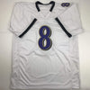 Autographed/Signed Lamar Jackson Baltimore White Football Jersey JSA COA