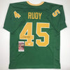 Autographed/Signed Rudy Ruettiger Notre Dame Green Rudy College Football Jersey JSA COA by Hall of Fame Sports Memorabilia