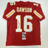 Autographed/Signed Len Dawson HOF 87 Kansas City Red Football Jersey JSA COA