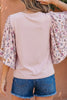 Pink Contrast Floral Patched Flowy Half Sleeve Blouse by Wild and Free Boutique