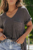 Laurel Green Twist Short Sleeve Corded V Neck Top