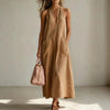 Cotton Halterneck Sleeveless Deep V-Neck Loose Straight-Line Dress by FitiqueFit
