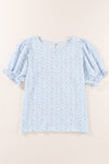 Light Blue Boho Floral Print Smocked Puff Sleeve Blouse