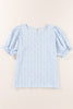 Light Blue Boho Floral Print Smocked Puff Sleeve Blouse