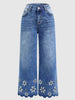 Chrysanthemum Embroidered Cropped Denim Jeans – Women's Loose Straight-Leg by FitiqueFit