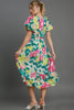 Colorful Full Size Floral Print Puff Sleeve Midi Dress Plus Size Elegant & Feminine Romantic Long Dress by Stevvex