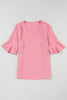 Beau Blue Ruffled Short Sleeve V Neck Textured Blouse
