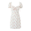 French Style Retro Square Collar Puff Sleeve Rope Lace-up Dress