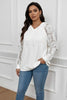 Women's Round-Neck Hollow-Out Lace Paneling Long Sleeve Pullover – White by FitiqueFit