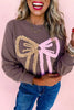 Dark Khaki Terry Bow Pattern Drop Shoulder Sweatshirt by Wild and Free Boutique