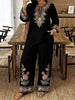 Women’s Ethnic Two Piece Set with Long Sleeve Shirt and Cropped Pants by FitiqueFit