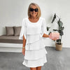 Patchwork Cake Midi Dress – Round Neck Short Sleeve Tiered Skirt by FitiqueFit