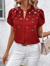 Floral Notched Short Sleeve Blouse
