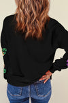 White Sequin MARDI GRAS Graphic Pullover Sweatshirt