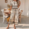 Women's Ethnic Print Contrast Two-Piece Set – Top & Straight-Leg Pants by FitiqueFit