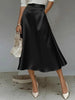 Women's Satin Solid Color Mid-Length Skirt – Slight Stretch by FitiqueFit