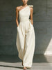 Women's Loose Sleeveless Off-Shoulder Belted Wide-Leg Jumpsuit by FitiqueFit