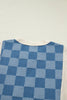 Dusk Blue Checkered Denim Patchwork Short Sleeve Loose Top by Wild and Free Boutique