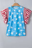 Sky Blue Vintage Star Print Striped Ruffle Sleeve Independence Day Top by Wild and Free Boutique