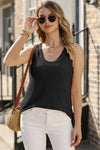 Black Scoop Neck Waffle Knit Splicing Flowy Vest