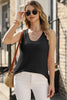 Black Scoop Neck Waffle Knit Splicing Flowy Vest