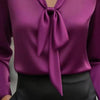 Elegant Satin Ribbon Blouse — Long Sleeve Button-Down Work Shirt by FitiqueFit