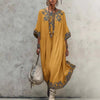 Women's Printed Batwing Sleeve Midi Dress – Loose Fit Linen Blend by FitiqueFit