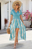 Smocked High-Low Printed Surplice Dress