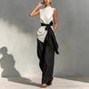 Women's Lace-Up Sleeveless Top & Wide-Leg Pants Two-Piece Set – White by FitiqueFit