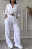 Wide-Leg Pants & Lace-Up Top Two-Piece Set – Solid Color, 12 Colors S–5XL by FitiqueFit