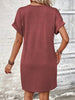 Elegant Button V-Neck Short Sleeve Dress Flattering Casual & Office Wear Simple Dress by Stevvex