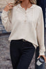 Apricot Solid Textured Drawstring Henley Hoodie