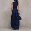 Women's Sleeveless Striped Wide-Leg Jumpsuit with Pockets by FitiqueFit
