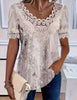 Women's Lace Patchwork Crew Neck Short Sleeve T-Shirt by FitiqueFit
