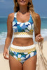 Green Floral Print Racerback High Waist Bikini Swimwear by Wild and Free Boutique