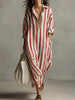 Striped Lapel Collar Dress – Side Slits & Pockets by FitiqueFit