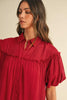 Mineral Washed Button Down Puff Sleeve Shirt Dress – Trendy Button Down Shirt Dress with Puff Sleeves and Unique Mineral Wash Finish for a Chic and Casual Look by Stevvex
